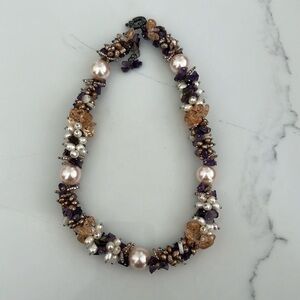 Hand beaded glass pink pearl necklace